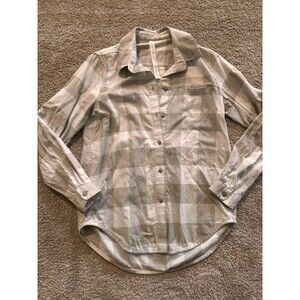 Lululemon Button Down Shirt Women’s 4 Plaid Tan White Oversized Soft NWOT Pocket